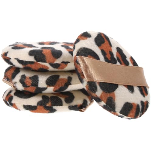 Healeved Aplicadores de Maquillaje en Polvo Estampado de Leopardo 4 Piezas Tamaño Grande Borla Suave para Rostro Niñas Uso Diario Herramientas de Maquillaje