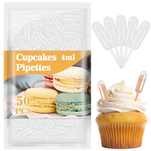 MAQIHAN 50 Plastic Pipette Droppers for Cupcakes - 4ml Disposable Pipettes