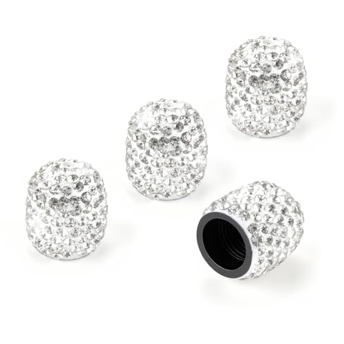 JUSTTOP 4 Pack Handmade Crystal Rhinestone Tire Valve Stem Caps, Wheel Tire Valve, Attractive Dustproof Bling Car Accessories, Universal for Cars, Trucks and Motorcycles-White