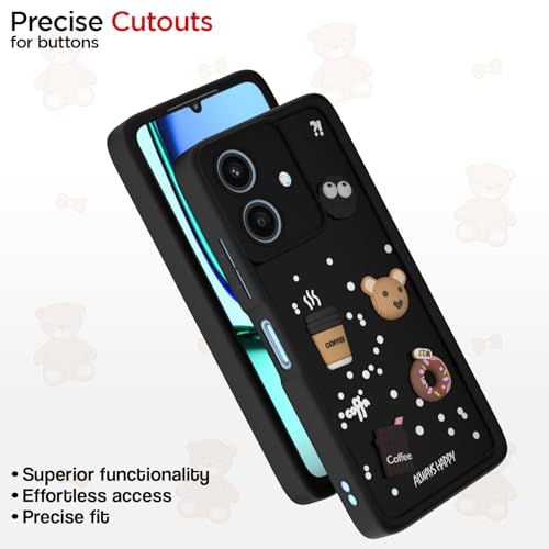 Image of Pikkme Bumper Case for Realme Narzo N61 / Realme C61 4G | Cute Fun Cartoon 3D Bear Silicone Full Body Protection Back Cover (Black)