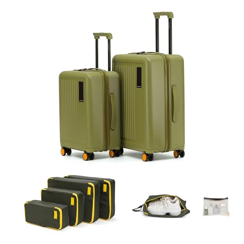 Image of MOKOBARA Transit Ultimate Travel Combo - Polycarbonate Cabin & Checkin Luggage Set with Silent Wheels Lock (Green) with 6-Piece Packing Cube Organizer Set, Shoe Bag & Toiletry Pouch for Travel (Green)