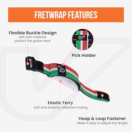 Image of Gruv Gear Fret Wrap & Guitar Mute, Fretwrap for Acoustic, Electric & Bass | String Dampener Recording, Tapping & Practice Accessory (1 Pack, Medium Green /White /Red, Fits 5 String Bass, 7 String