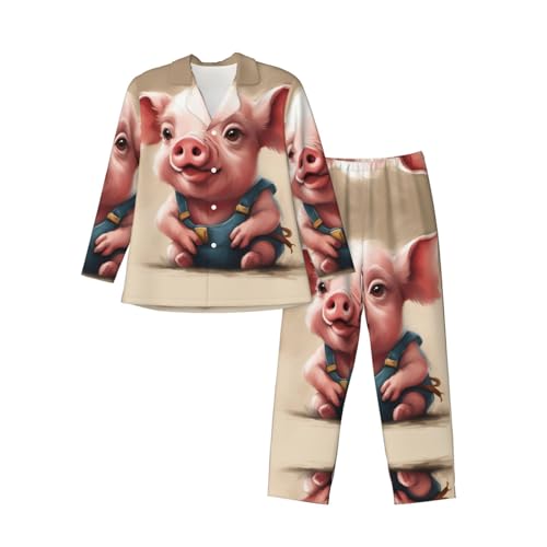 Pyjama classique cochon coquin pour femme, ensemble de nuit fluide