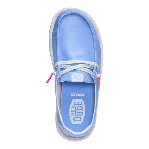 Image of HEYDUDE Girl's Youth Wendy Garden Floral Slip On Shoe | Skyway Blue /Multi | Lightweight Loafer with Elastic Laces