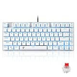 e元素ゲーミングキーボード81キー 赤軸メカニカル式キーボード USB接続有線 アンチゴーストキー 青色LEDバックライト 防水機能付きゲーマー向け英語配列キーボード (赤軸・ホワイト)