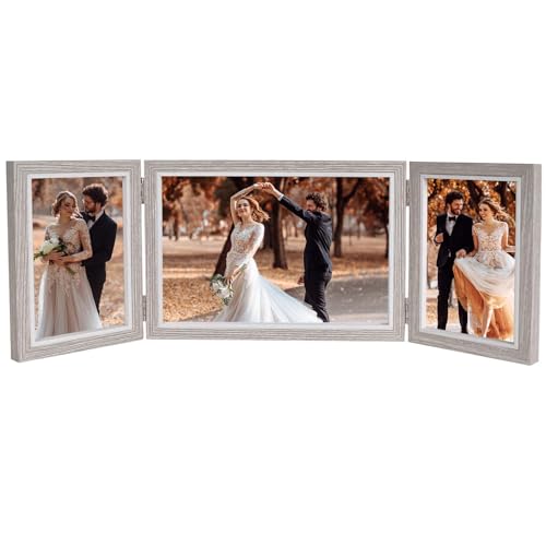 フォトフレーム 折りたたみ式 3面 木製フォトフレーム ガラス前面板 壁掛け シンプル デザインフォトフレーム 卓上 プレゼント 結婚祝い 誕生日 記念日 プレゼント バレンタイン 装飾 プレゼント 6インチ 写真サイズ 10*15cm