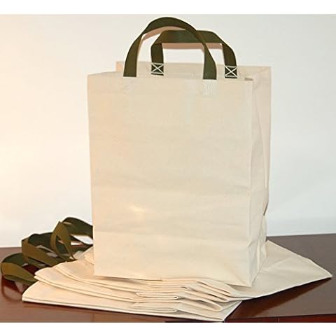 Turtlecreek Made in USA Cotton Canvas Reusable Grocery Tote Bags w/Short Green Handles - Regular Size - Two Pack Cover