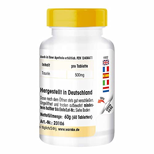 Taurin 500mg von Warnke Vitalstoffe, 60 Tabletten, hochdosiert