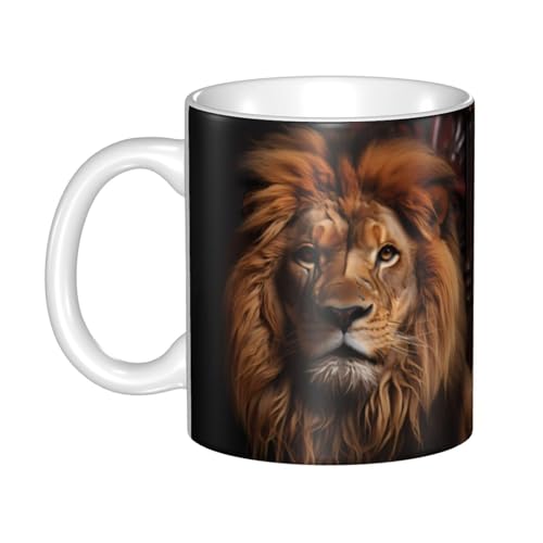 YYHHAOFA The Lion's Gaze Prints - Taza de cerámica para capuchino, latte, cereales, yogur, leche, bebidas calientes o frías, horno de microondas