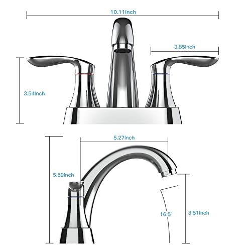 Bathroom Faucet, 4 Inch Bathroom Faucets for Sink 3 Hole, Centerset Bathroom Sink Faucet with Pop Up Drain and cUPC Lead-Free Hose(Chrome)