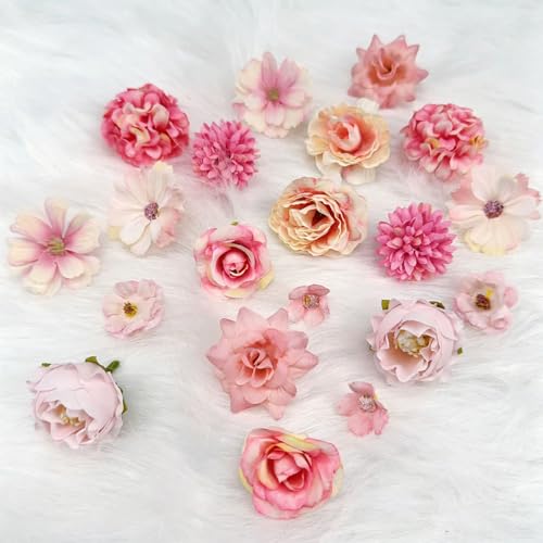 FAINCA 20 Pièces Fleurs Artificielles Deco 3-5cm Fausse Fleur Decoration Petite Tête de Fleur Artificielle Deco Fleurs en Tissu pour Saint Valentin DIY...