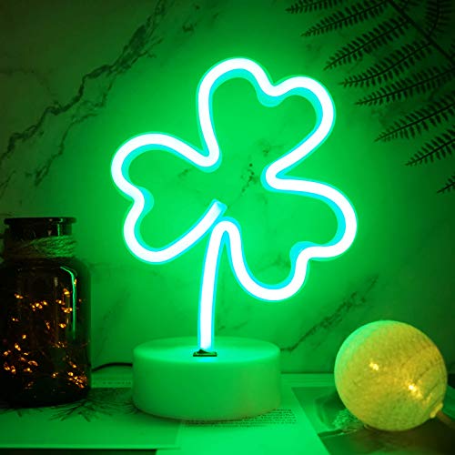YIVIYAR Clover LED Neon Lamp, Shamrock Decorations for St Patricks Day, USB/Battery Operated Green Neon Lights, Night Light for Bedroom, Festival