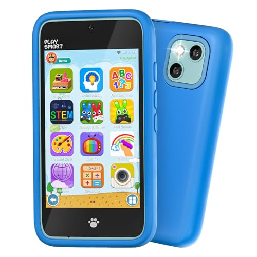 PAMOX Kids Toy Phones with Dual Camera, Learning Toys Phones Gifts for Kid 3-12 with 200+ Educational Puzzle Games, 4" Touchscreen Rechargeable Blue Child Smartphones with Parental Control by PAMOX - Used condition - US$38.94