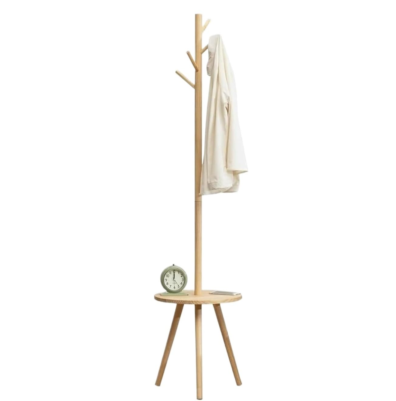 Porte-manteau sur pied en bois en forme d'arbre avec plateau pour couloir