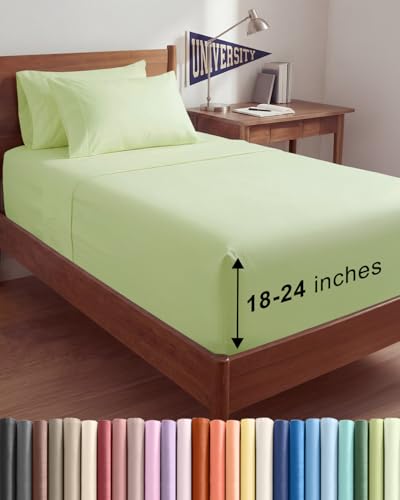 Image of Extra Deep Twin XL Sheet Set - 4 Piece Cooling Sheets - Light Sage Green | Hotel Luxury Bed Sheets Set, Easy & Secure Fit, Ultra-Soft, Wrinkle & Fade Free, Comfy Sheets Set with Extra Deep Pockets