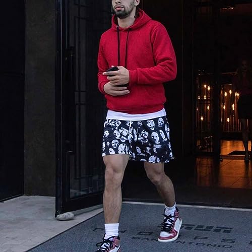 DIOTSR Mens Skull Graphic Shorts Cool Mesh Basketball Shorts Casual Flat Front Shorts Summer Drawstring