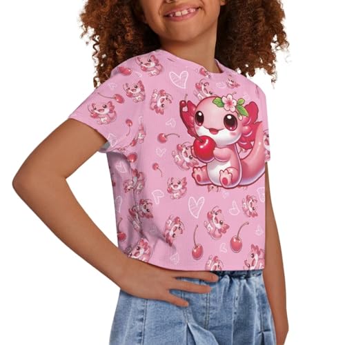 Image of Girls Crop Tees Crew Neck Casual Short Sleeve T Shirts Kids Loose Soft Comfortable Tees Blouses Shirt for Little Girl