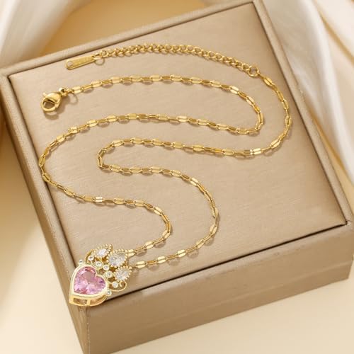 Collier Goutte d'eau Rose pour Filles en Acier Inoxydable Couronne - 2