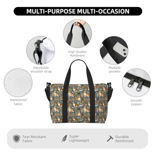 Travel Duffle Bags For Women Men - Autumn Leaves Puppy Bird Print Personal Item Weekender Overnight Gym Carry On Airport Tote Bag With Strap For Yoga, Travel, Business Trips3