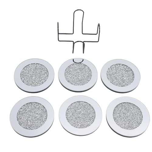 Greensen 6 Piezas de Posavasos de Espejo de Vidrio, Posavasos de Cristal con Soporte, para Mesa de café, Cocina, Bar, Decoración del Hogar (Silver)