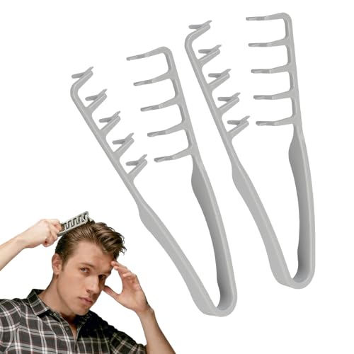 2pcs Volumizing Wide Tooth Texture Comb - Mens Hair Styling Tools Magic Comb Lifts Roots for Salons and Barber Shops Volume Natural Texture for Curly Hair Bangs Light Grey