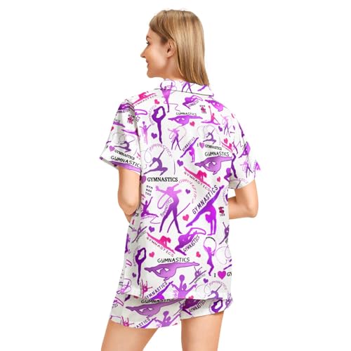 Image of Funny Pajamas for Women Set Print Satin Loungewear Pjs Short Sleeve Button Down Top and Shorts Sets Sleepwear XS-3XL