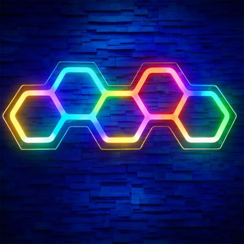 Enparez LED Gaming Neon Sign RGB Hexagon Lights for Wall Decor Light Up Kids Boys Room Game Room Man Cave Decorations