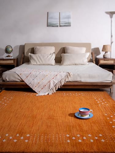 Tapete cuadrado naranja 8'x8' hecho a mano de lana