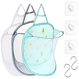 8 Pieces Hanging Laundry Hamper Set Including 3 Pieces over The Door Hamper Door Laundry Hamper, 3 Pieces Clear Adhesive Hooks, 2 Pieces S Shaped Hooks, Hanging Clothes Hamper for Bathroom, Dorm
