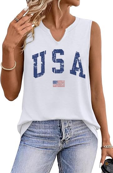 ehizrvo V Neck USA Patriotic Tank Tops for Women 4th of July America Stars Stripes Flag Graphic Shirts Sleeveless Tops