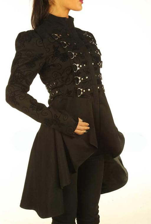 Handmade Cotton Goth Dress for Women-Detailed Silver Buttons Witchy Dresses for Women STP62