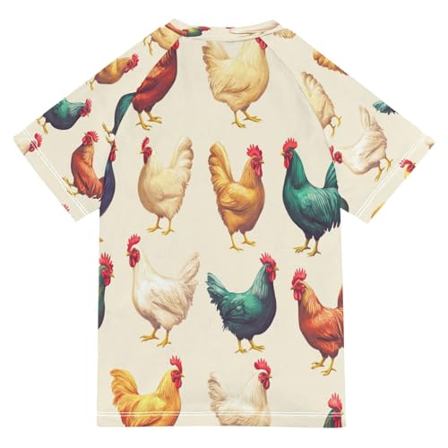 Boys Short Sleeve T-Shirts Chicken Rooster Real Rashguard Kids Swim Shirts Sun UPF 50+2
