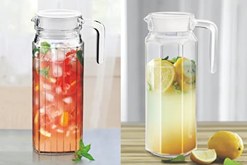 Image of SYANKA Premium Water and Juice Glass Jug Pitcher with lid (Set of 2), 1.1-Liter, Hot Cold Water Pitcher Water Jug for Dining Table, Iced Tea, Milk and Juice Beverage Carafe, Lemon Jug