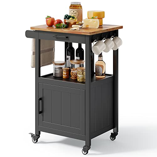 Qsun Kitchen Island on Wheels with Drawer, Storage Cabinet, Shelf and Side Hook, Rolling Kitchen...
