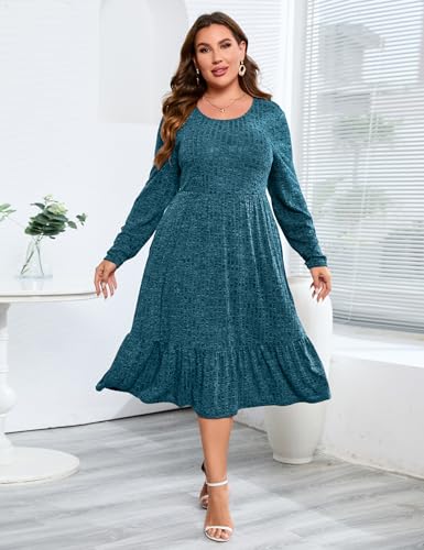Image of ShopWonder Womens Plus Size Ribbed Knit Sweater Dress Long Sleeve Stretchy Comfy Casual Fall Dress with Pockets