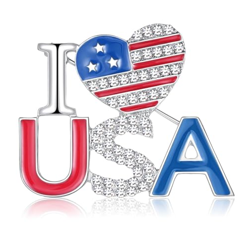 Image of Rhinestone Brooch Pins for Women, Vintage Crystal Enamel Brooches, American Flag Pin Patriotic Lapel Pins Gift for Suit Clothes Bag Accessories