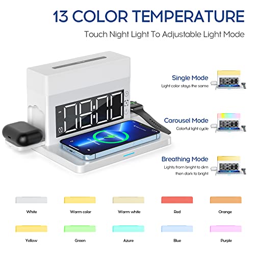 Image of Wireless Charging Station with 65W USB C Charger, 6 in 1 Alarm Clock Magnetic Touch Night Light 15W Fast Charging Stand Compatible with iPhone 15 /14 /13 /12 /11 /XS Samsung Galaxy AirPods & Apple Watch