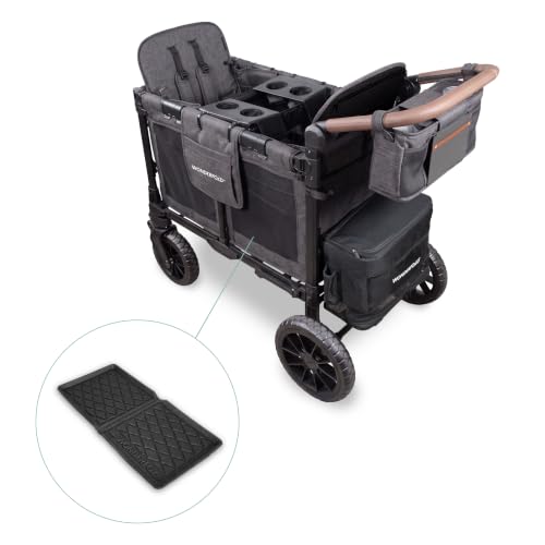 Image of WonderFold W2 Luxe Pro Bundle - 2-Seater Stroller Wagon with All-Weather Floor Mat, Flex Snack Tray & Parent Console, Safety-Certified with 5-Point Harnesses - Gray