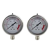 New Stainless Steel 304 Dual Scale Liquid Filled Pressure Gauge,Premium Spa Pool Aquarium Water Pressure Gauge,2.5" Dial Display, 1/4" NPT Bottom Mount (2, 0-150PSI)