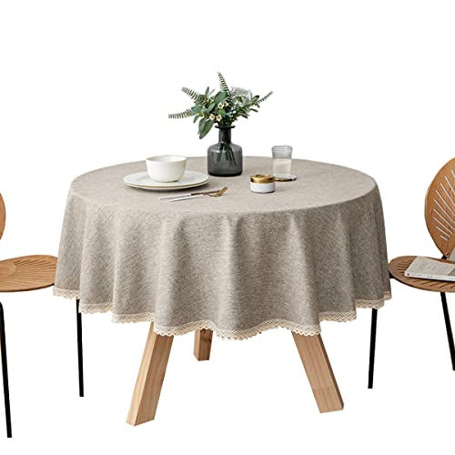 FANIVIN Nappe Ronde en Coton et Lin Résiste à l'eau et aux Taches Facile à Nettoyer Kaki 160cm de diamètre