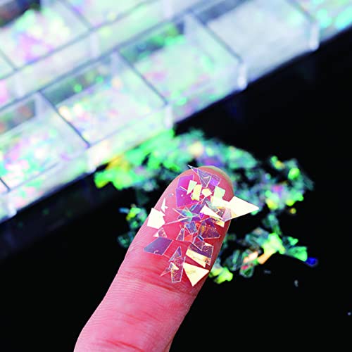 12 Grids Nail Mermaid Flake Glitters Nail Art Sequins Holographic 3D Irregular Ultra Thin Iridescent Glitter Nail Art Sequins Confetti Stickers Glass Paper Glitter For Diy Manicure Designs #TOP3