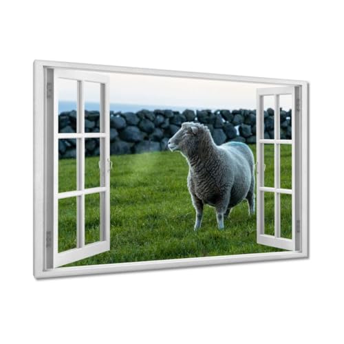 Mouton sur le pâturage toile tendue 120 x 80 cm pour sublimer votre salon chic