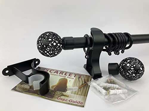 طقم ماسورة ستارة Curtain Rod Single / سكارليت طقم مواسير ستائر الطول 2 متر/ لتعليق ستارة طبقة واحدة / تاج ديكور كروى يناسب (عرض نافذة من 110 سم حتى 170 سم, اسود)