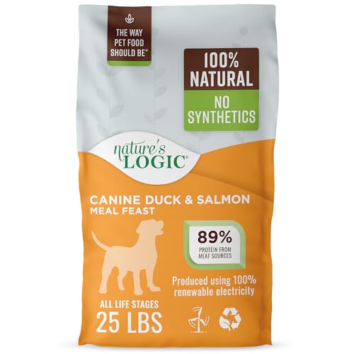 NATURE'S LOGIC Dry Dog Food - 100% Natural - No Synthetics - for All Ages, Sizes, Breeds - Free from Common Allergens, High Protein - Duck & Salmon Meal Feast, 25lbs