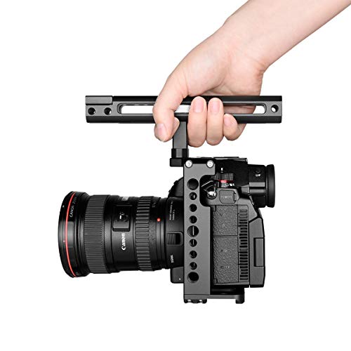 Estabilizador de jaula de cámara de vídeo de aluminio para cámara Panasonic Lumix S1H S1R S1 con mango superior agarre múltiple 1/4 "3/8" tornillo de montaje (jaula con mango de agarre) - imagen 8