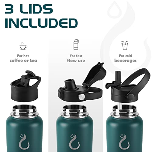 Opard Sports Water Bottle - 32 Oz, 3 Lids (Straw Lid, Flip Lid, Spout Lid), Leak Proof, Vacuum Insulated Stainless Steel, Double Walled, Reusable Metal Canteen #TOP4