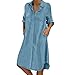 Robe Cocktail Femme Robe lâche V Cou Femmes Manches Longues Solid Casual Denim Dress Bouton Pocket Robe décontractée pour Femmes Robes Longues