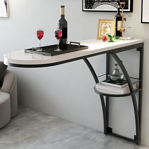 Mesa de Bar de Hierro con Tablero de Madera Blanca, Moderna Barra de Bar Estrecha y Larga para Montar en La Pared, Mesa Estrecha para Sala de Estar, Cocina y Bar en Casa(120x40x105cm/47x16x41in)