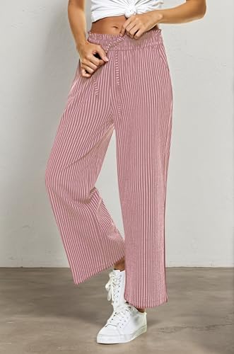 Image of LNX Womens Linen Capri Pants Wide Leg High Waisted Drawstring Casual Cropped Pants with Pockets