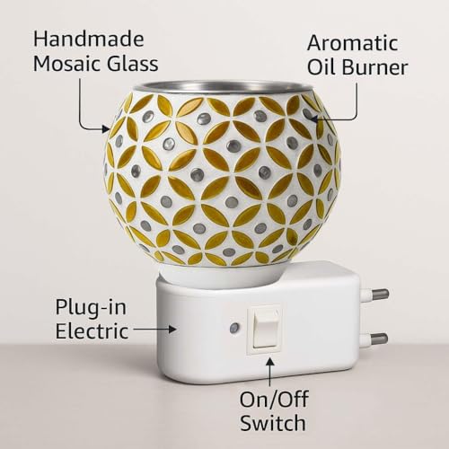 Image of Kapoor Dani Electric Camphor Diffuser /Dhoop Burner /Bakhoor Aroma Oil /Home Fragrance Room Freshener /Kapoordani Light Lamp for Office On /Off Button for Heating (Yellow)